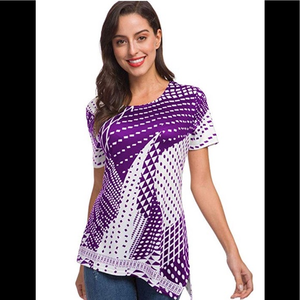 Beveled Casual Geometric Print Short Sleeve top‎